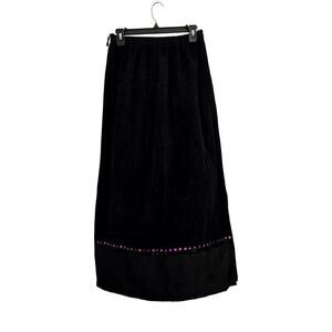 Usindo Corduroy Black Maxi Skirt Elastic Waist Satin Bottom Size Medium